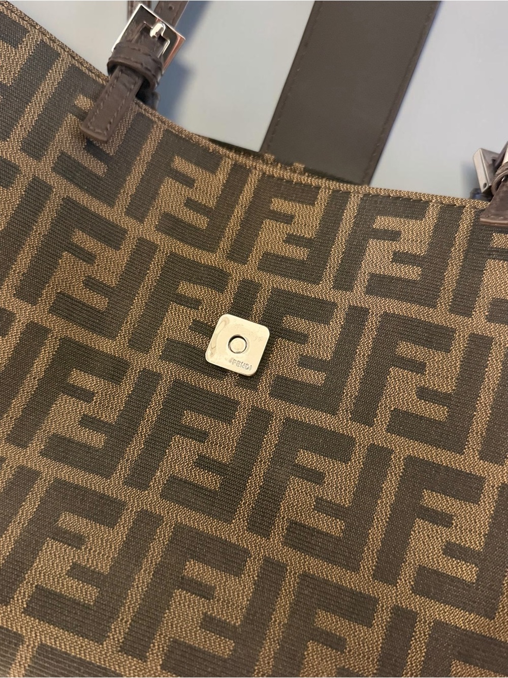 Fendi Brown Zucca FF-Logo Tote with Silver Buckle - Picture 10 of 13